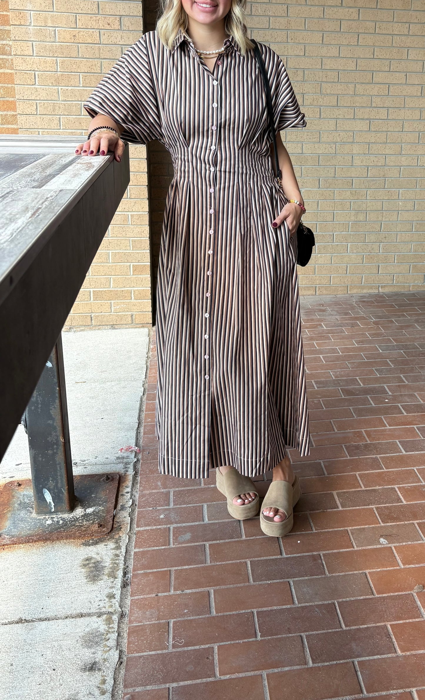Barkline Stripe Pleated Midi Dress