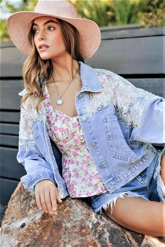 Mesh Stitching Denim Jacket