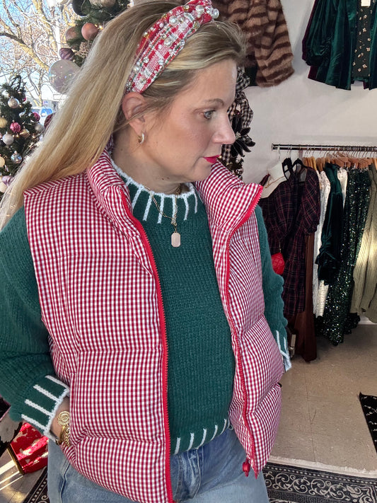 Gingham Puffer Vest