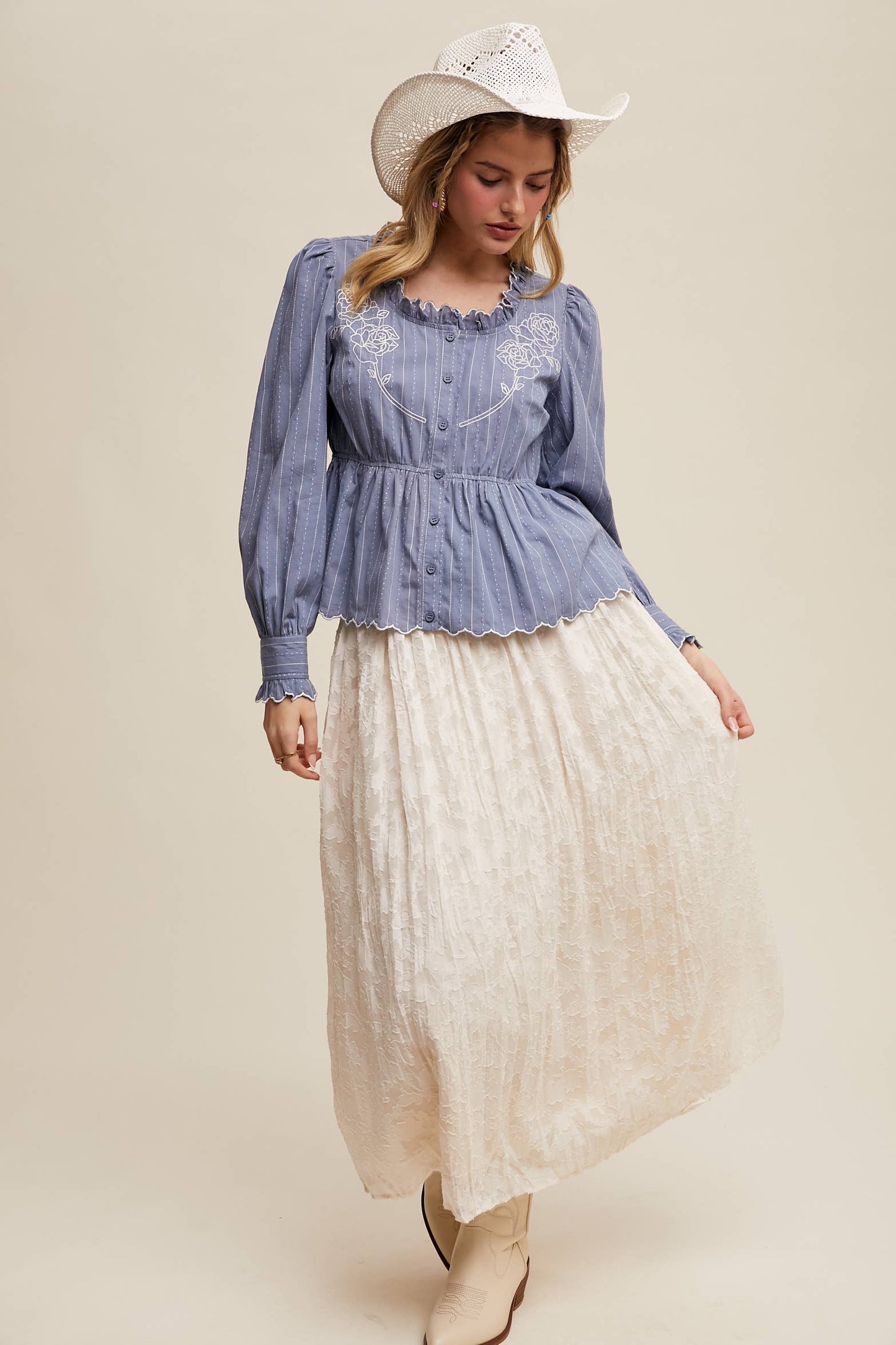 Belle Embroidered Ruffle Blouse