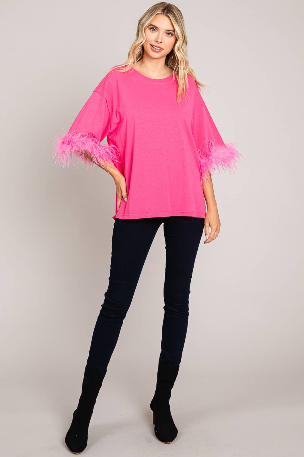 Faux Feather Sleeve Tee