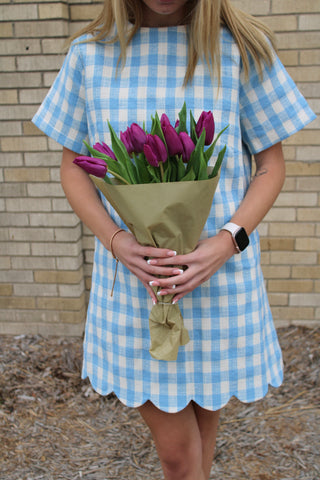 Poppy Plaid Scallop Mini Dress