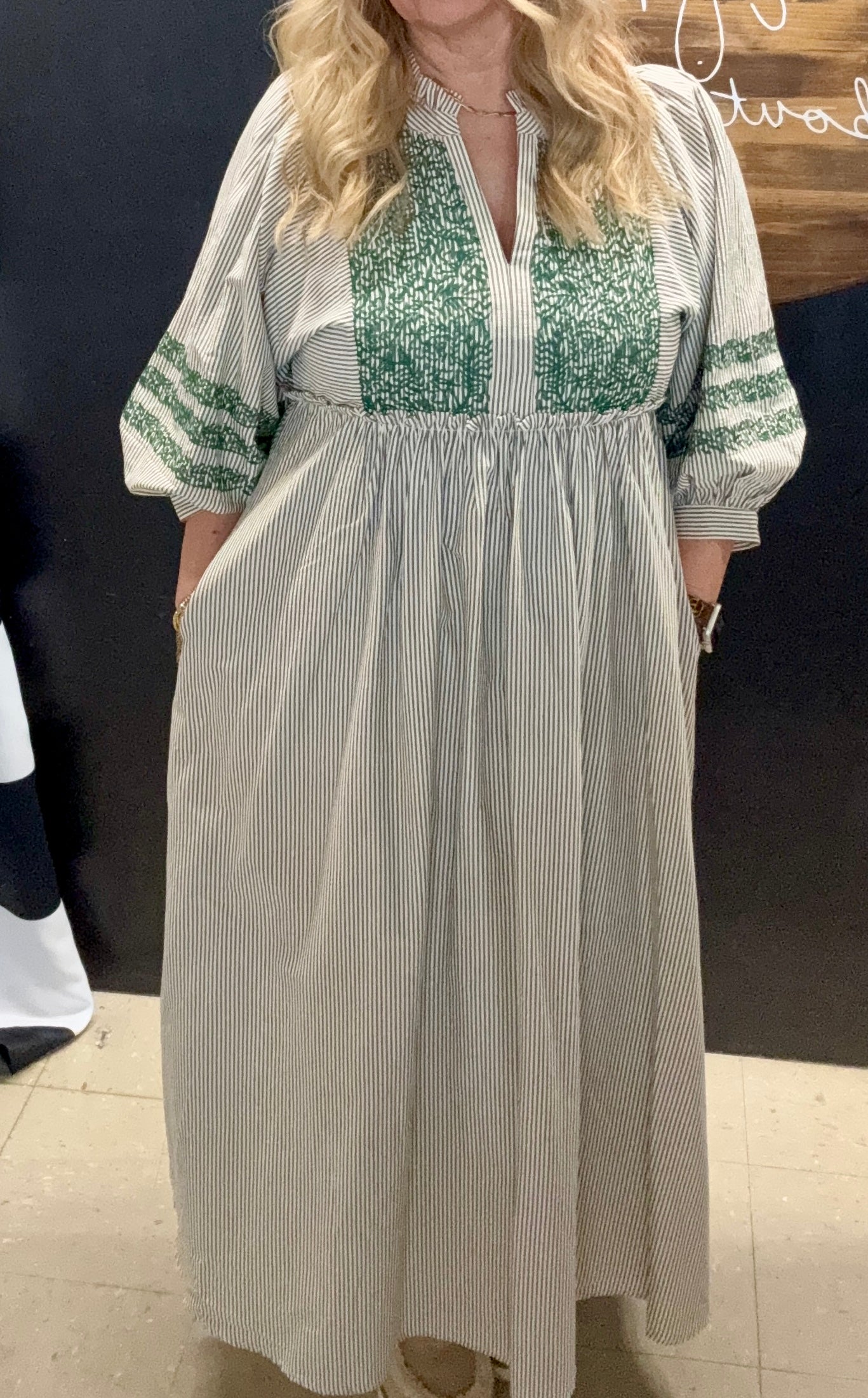 Ela Embroidered Stripe Midi Dress