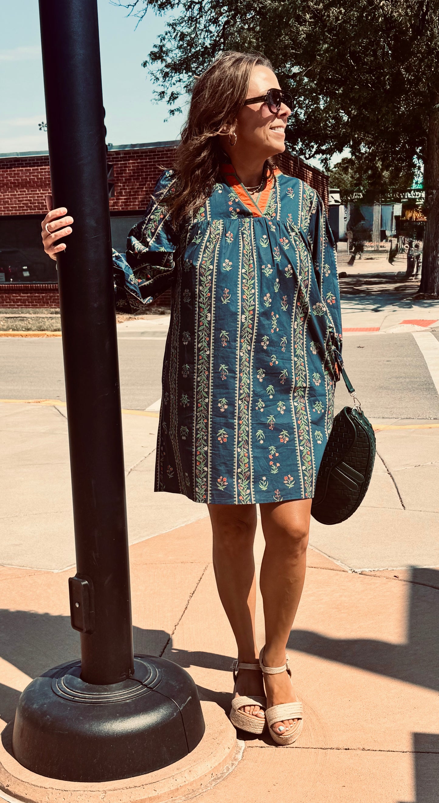 Beth Ruffled Neckline Floral Dress