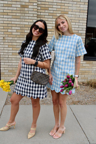 Poppy Plaid Scallop Mini Dress