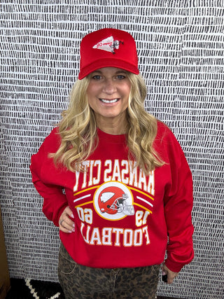 Retro KC Football 1960 Helmet Red Sweatshirt