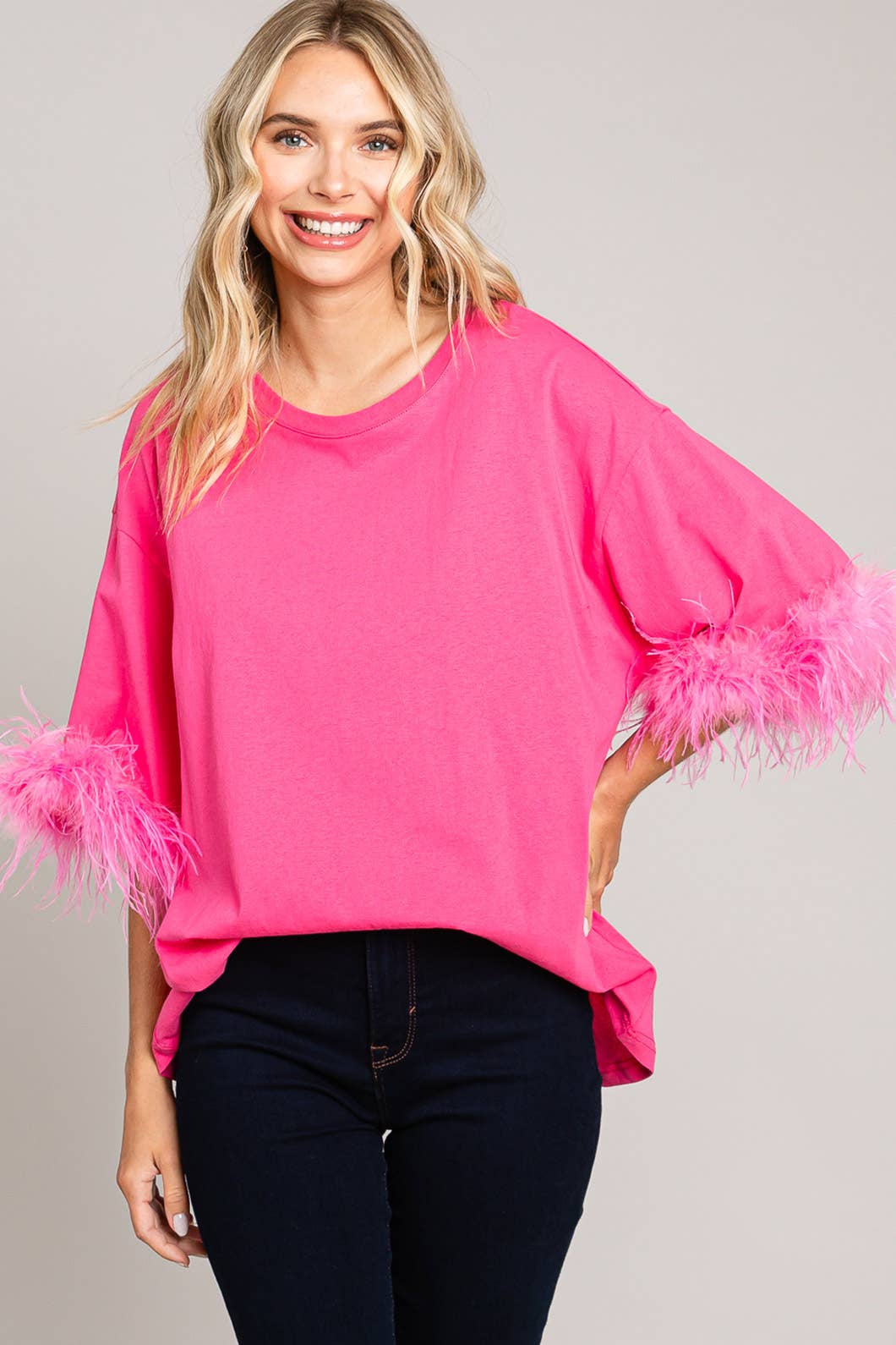 Faux Feather Sleeve Tee