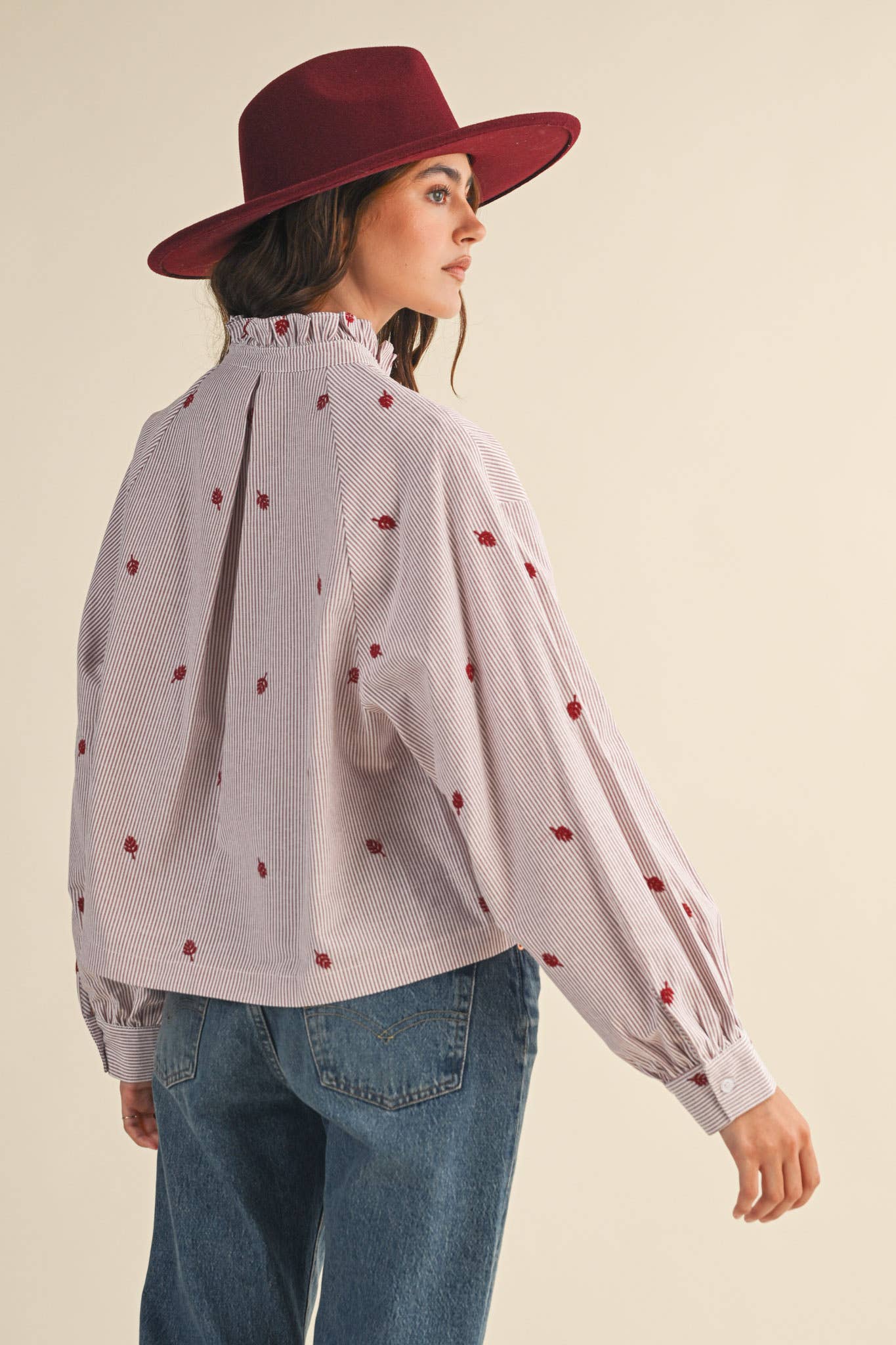 Bradley Embroidered Mock Neck Striped Button Up