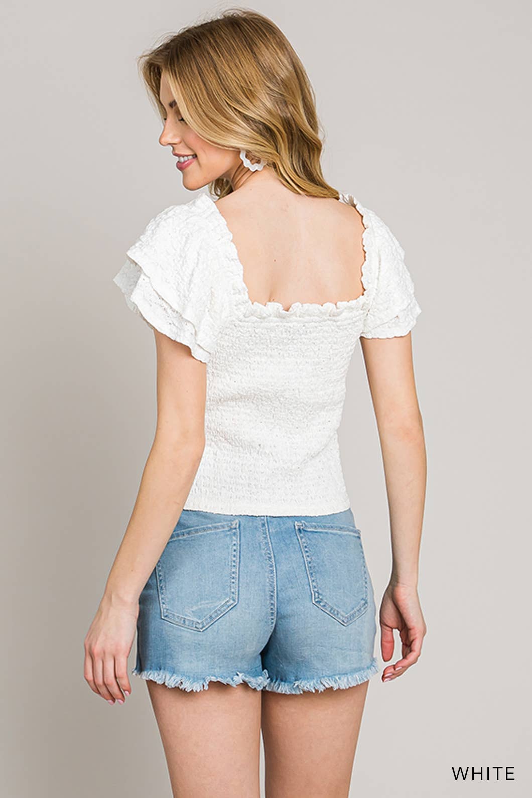 Popcorn Lace Smocked Top