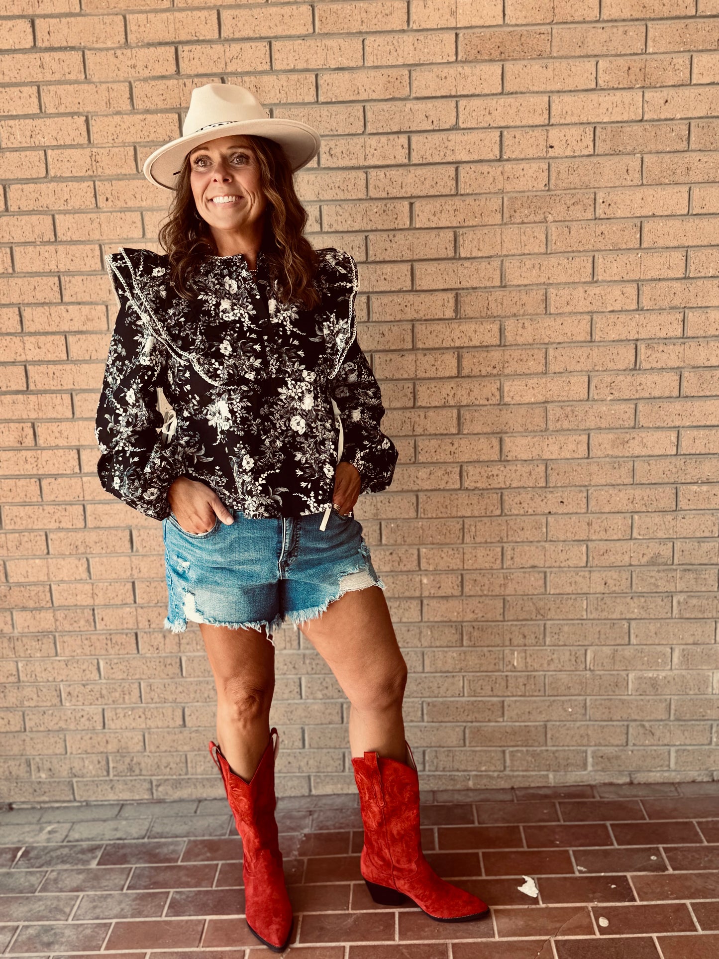 Victorian Floral Ruffle Blouse