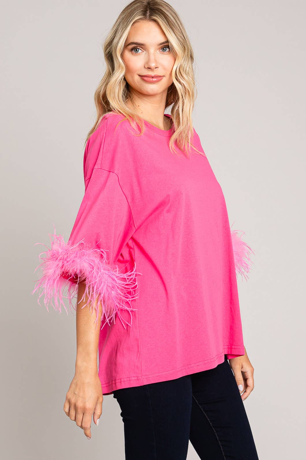 Faux Feather Sleeve Tee