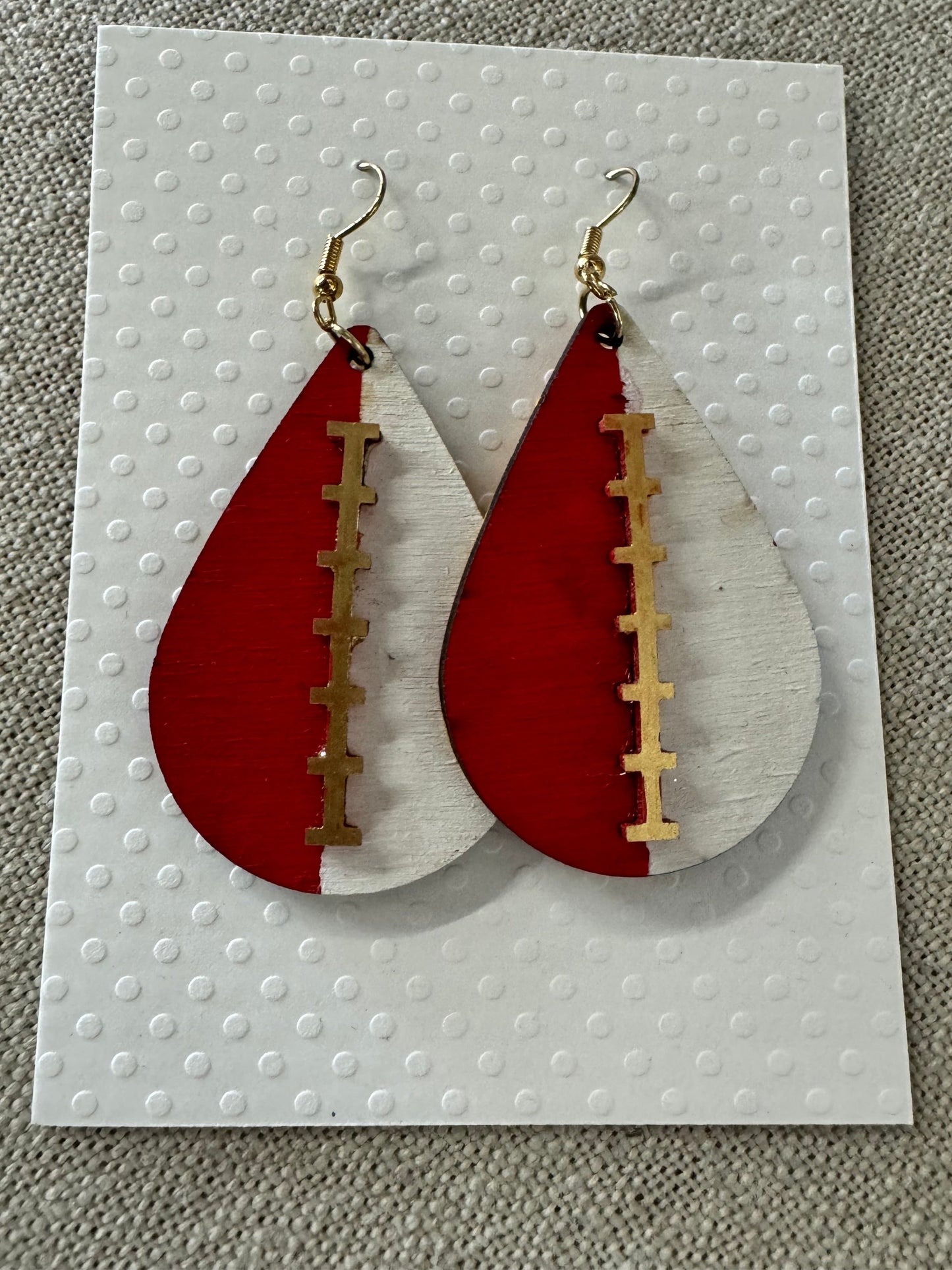 Large Red/White Football Drop Earring