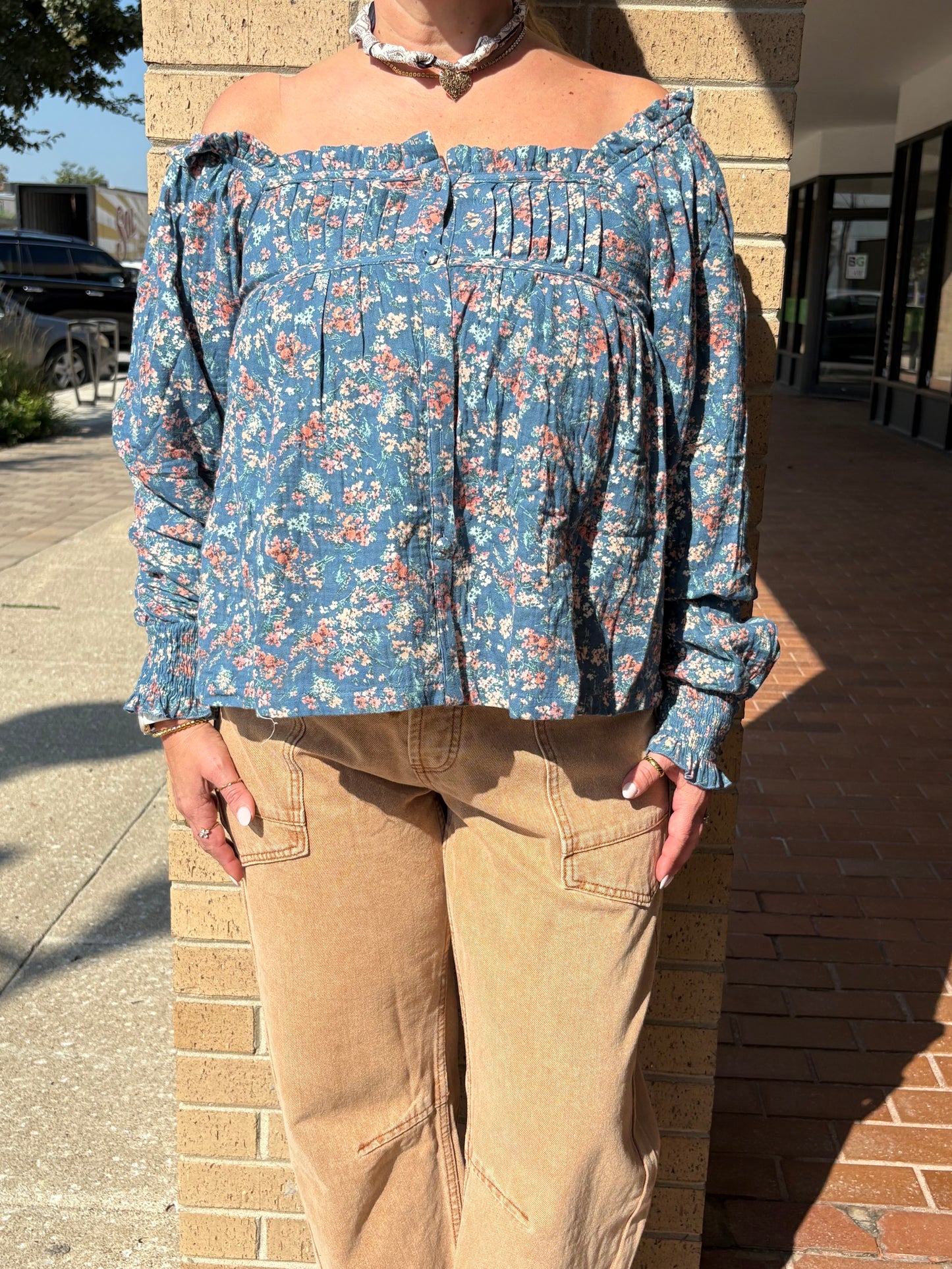 Janelle Square-Neck Floral Print Blouse