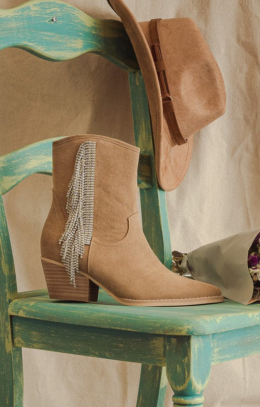 The Rowan Rhinestone Fringe Booties