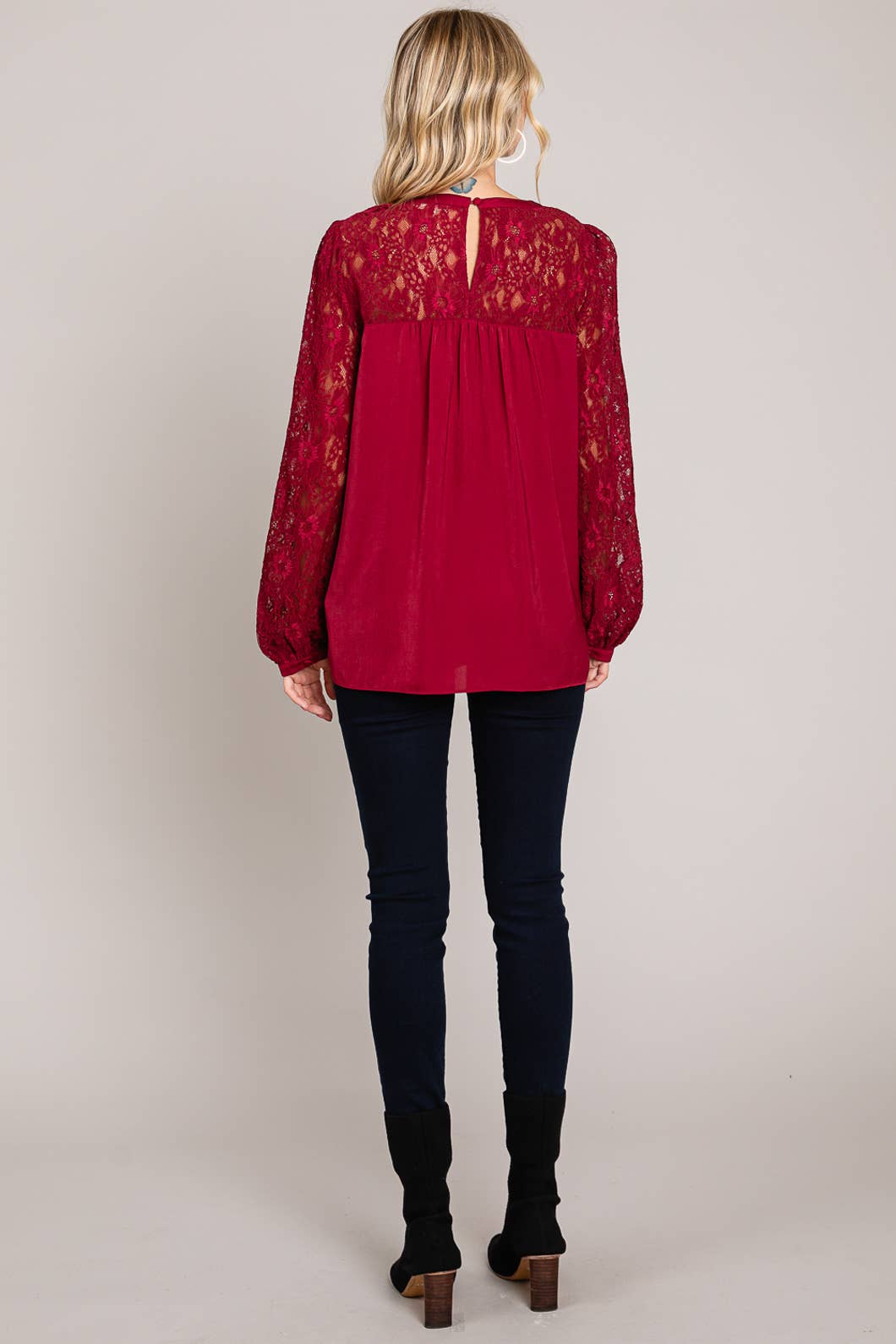 Satin Blouse w/ Lace Neck