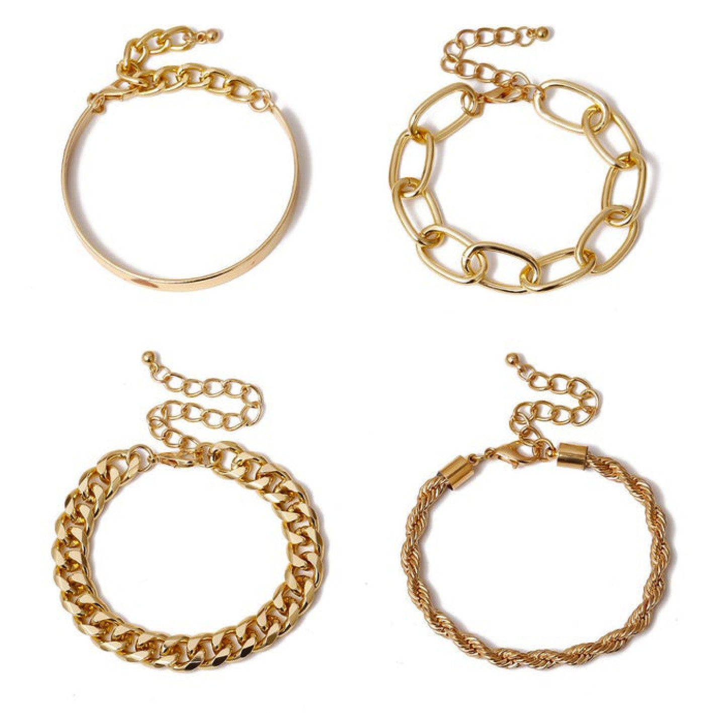 Gold Stacking Chain Link Bracelet Set