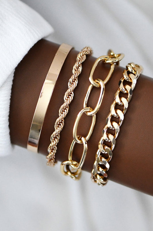 Gold Stacking Chain Link Bracelet Set