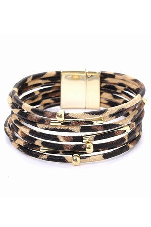 Mulit Strand Animal Print Leather Bracelet