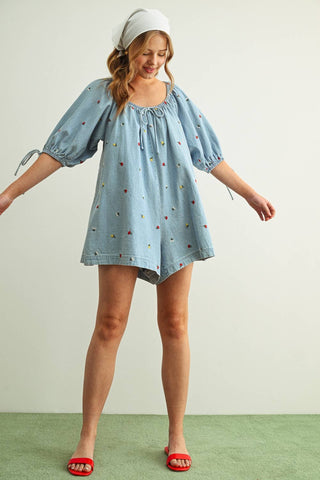 Petals & Picnics Mini Denim Romper