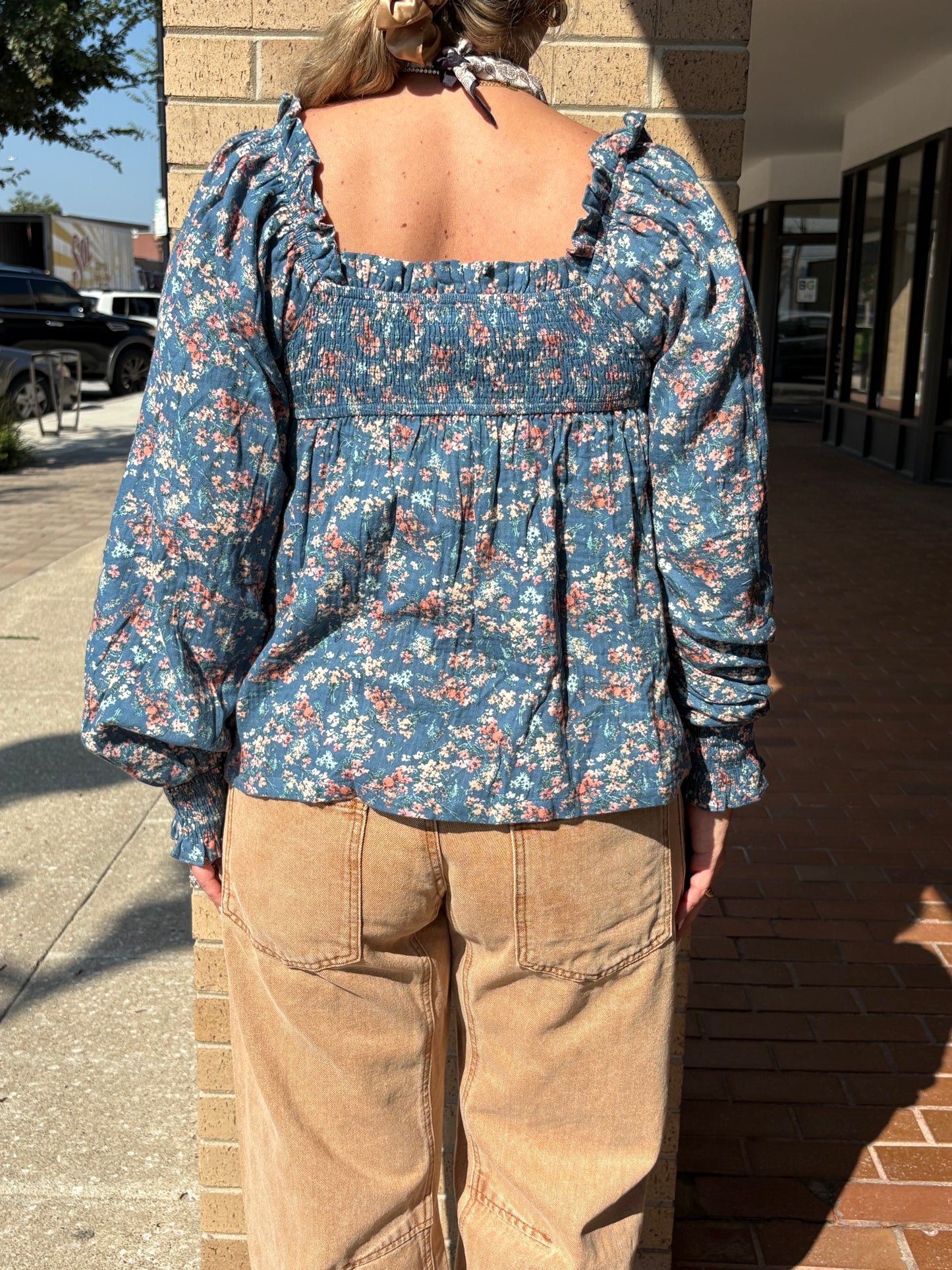 Janelle Square-Neck Floral Print Blouse