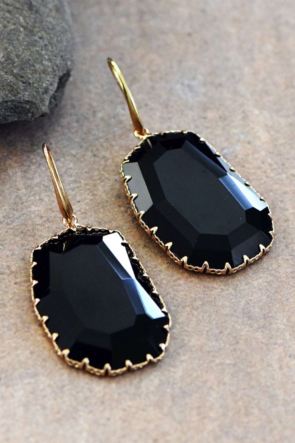 Faceted Black Glass Crystal Drop Earrings