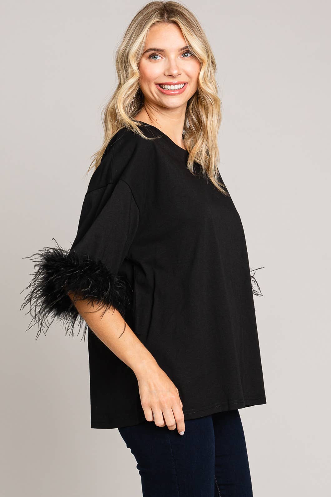 Faux Feather Sleeve Tee