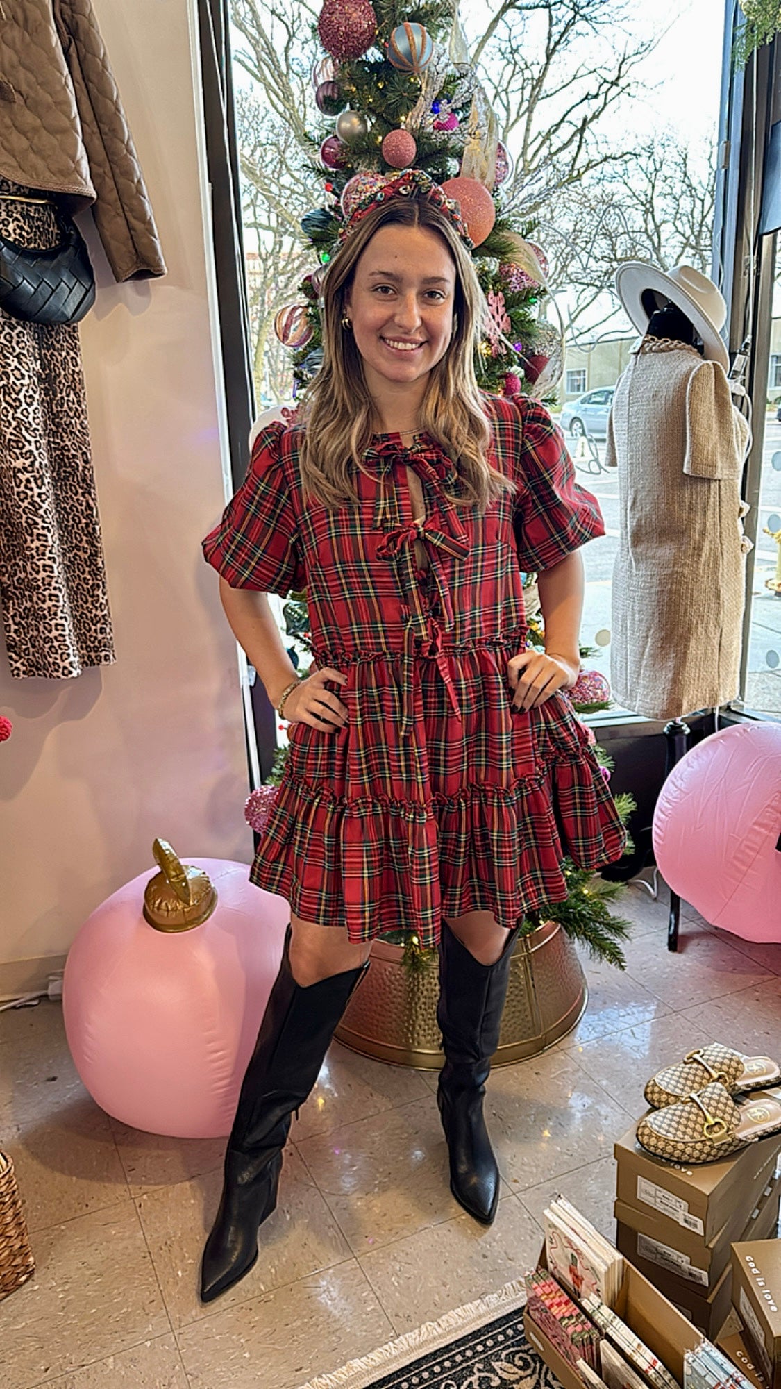 Christmas Bubble Bow Midi Dress