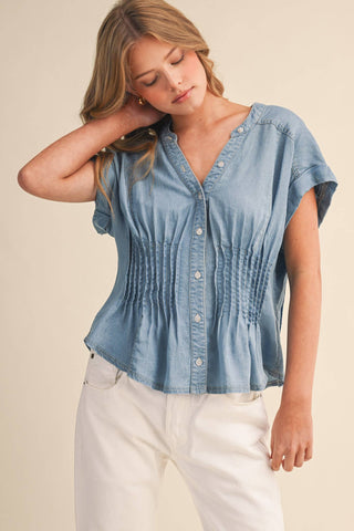 Lucy Pintuck Waist Button Down Top