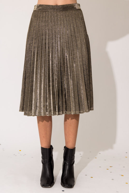 Lurex Pleated Midi Skirt