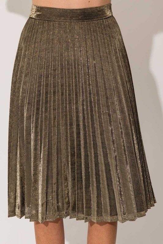 Lurex Pleated Midi Skirt