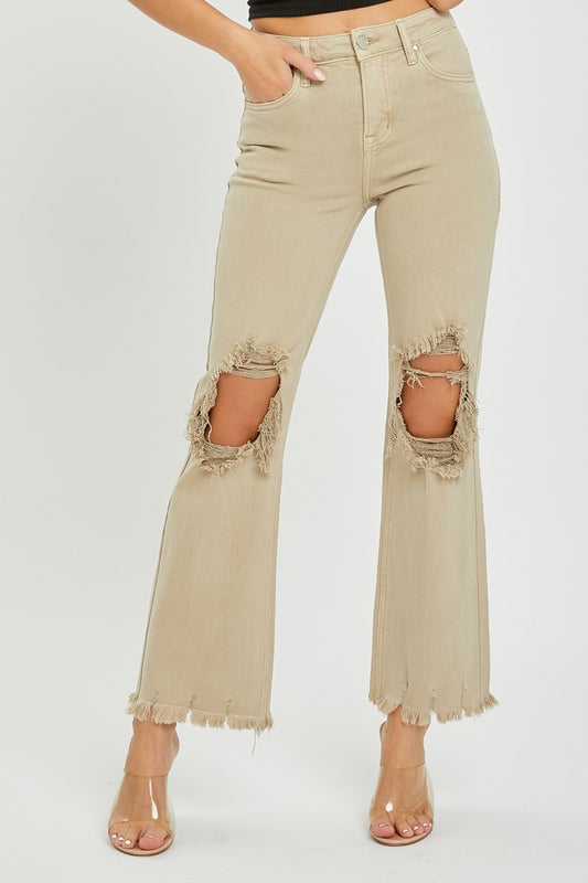 Risen HR Distressed Knee Straight Leg Pants