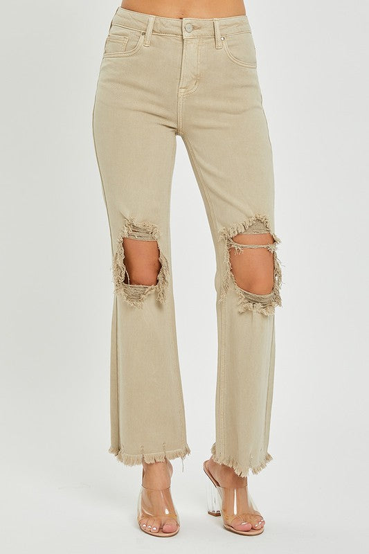 Risen HR Distressed Knee Straight Leg Pants