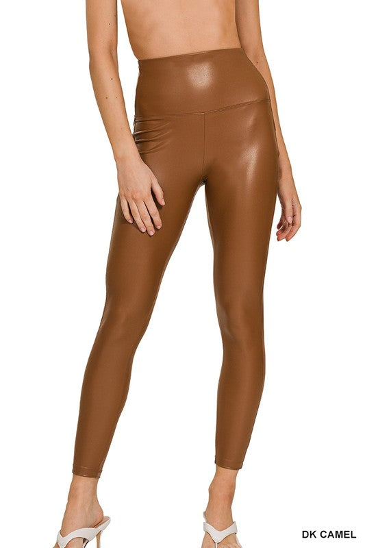 Camel Faux Leather Leggings