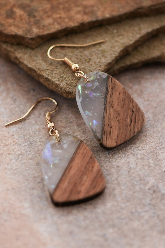 Resin Wooden Drop Earrings