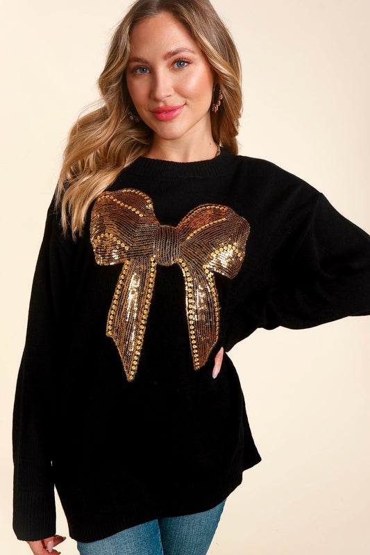 Gold Sequins Bow Sweater