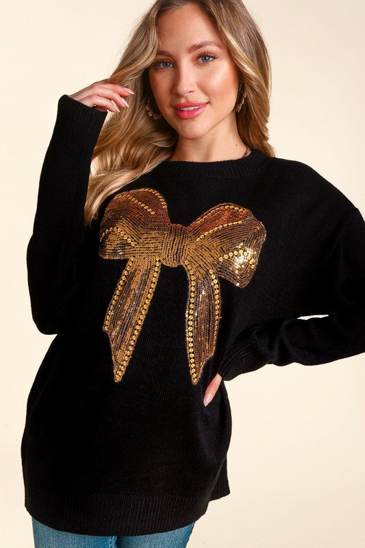 Gold Sequins Bow Sweater