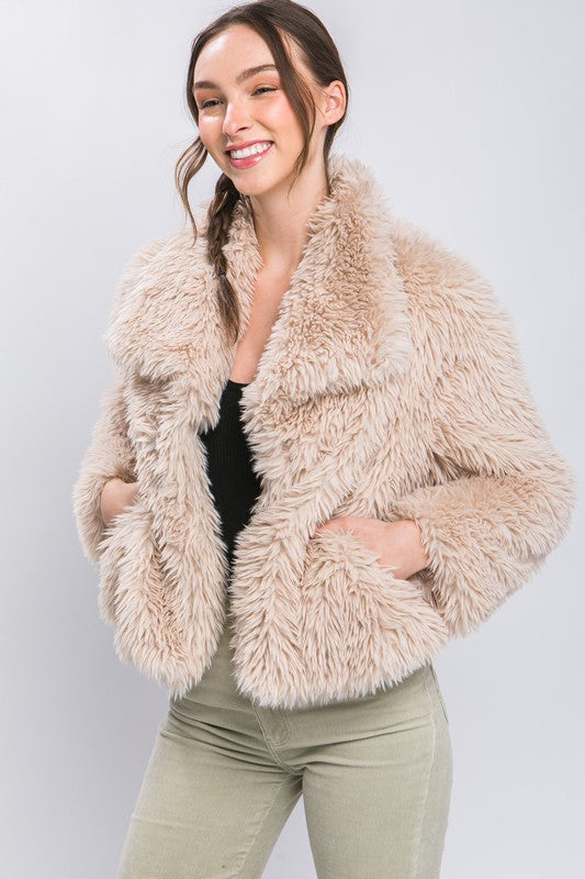 Mid Waist Faux Fur Coat