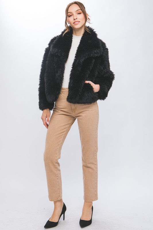 Mid Waist Faux Fur Coat