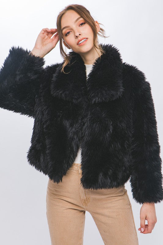 Mid Waist Faux Fur Coat