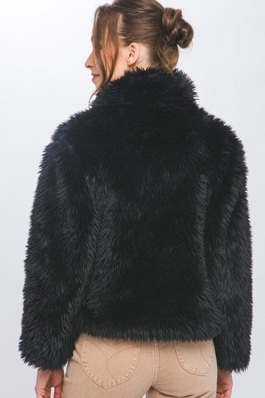 Mid Waist Faux Fur Coat