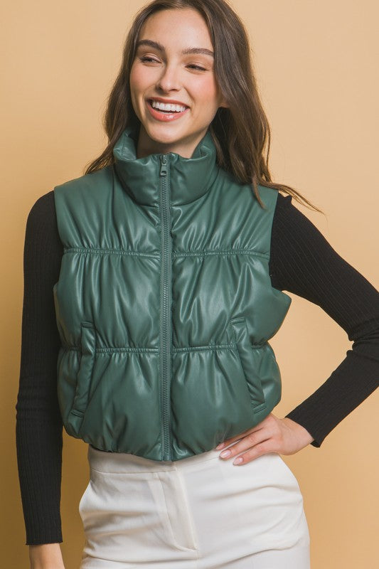 Faux Leather Puffer Vest