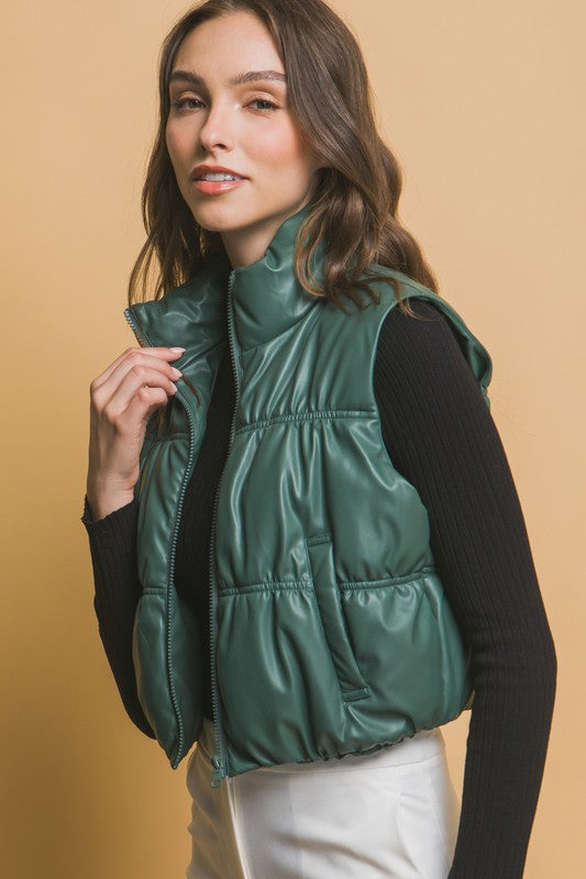 Faux Leather Puffer Vest