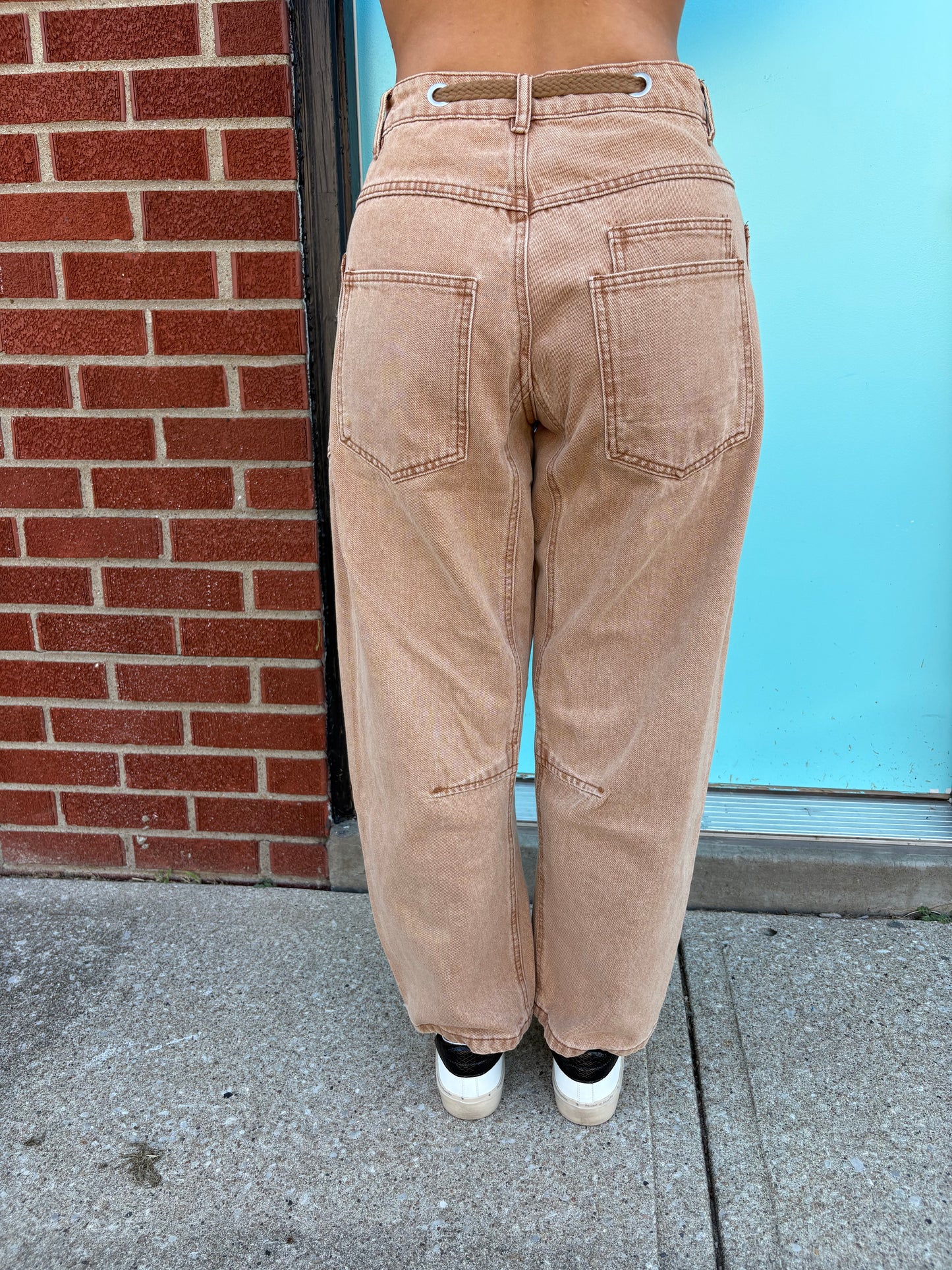 Baker Barrel Denim Pants With Eyelet Waist