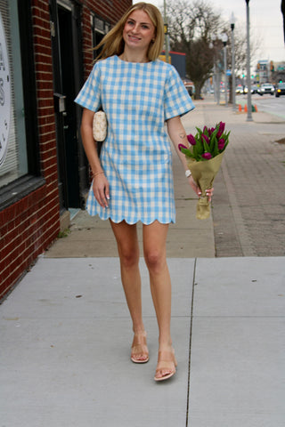 Poppy Plaid Scallop Mini Dress