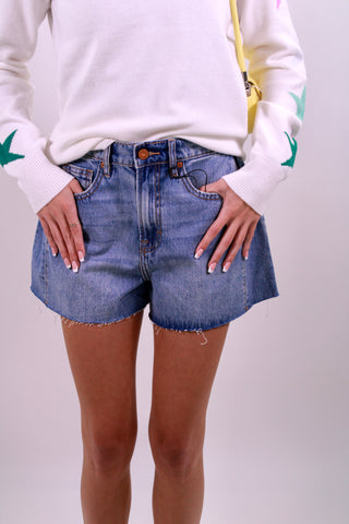 Ava Hidden Medium Wash Side Insert Inseam A-Line Shorts
