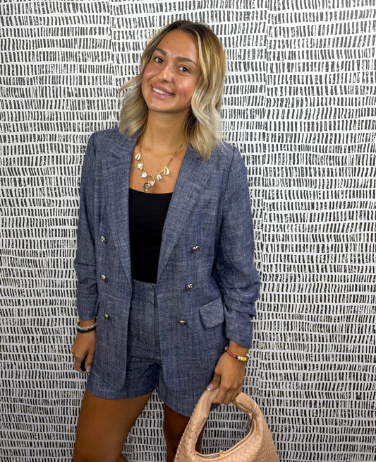 Brenna Button Detail 3/4 Sleeve Blazer