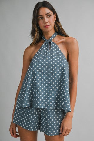 Parker Polka Dot Halter Tie Top