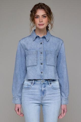 Hidden Vintage Wash Cropped Denim Shirt
