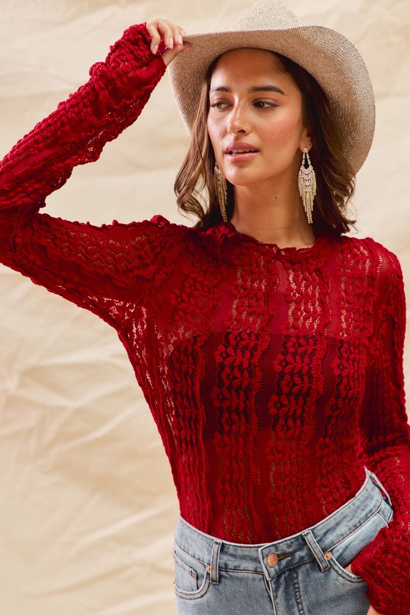 Christal Christmas Stretched Sheer Lace Top