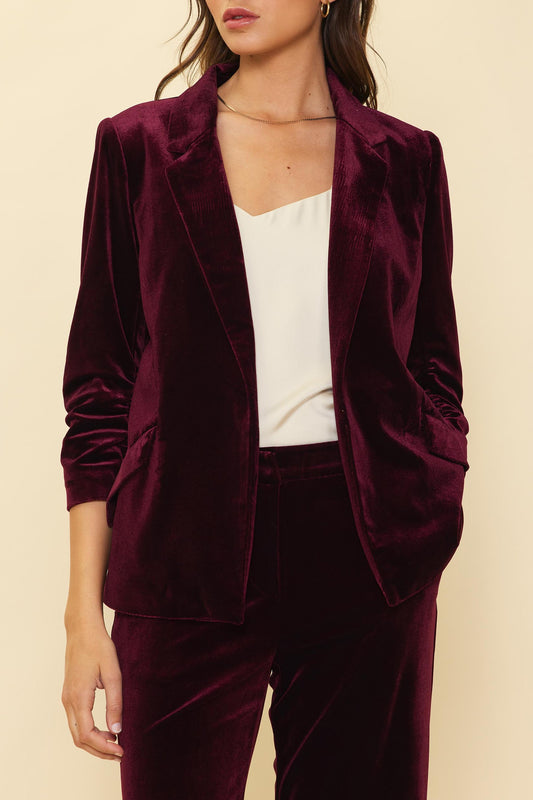 Mistletoe Velvet Blazer With Bunched Sleeves